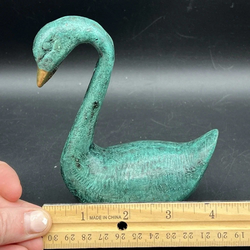 Vintage Verdigris Brass Swan Bird Blue Green Gold Decor‎ Heavy 5